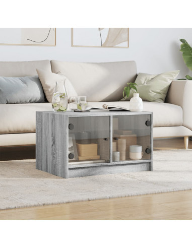 Tavolino da Salotto con Ante in Vetro Grigio Sonoma 68x50x42 cm