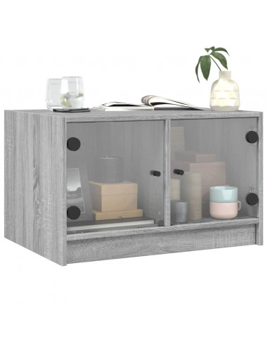 Tavolino da Salotto con Ante in Vetro Grigio Sonoma 68x50x42 cm