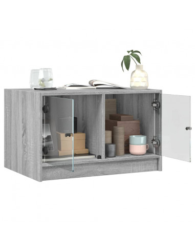 Tavolino da Salotto con Ante in Vetro Grigio Sonoma 68x50x42 cm