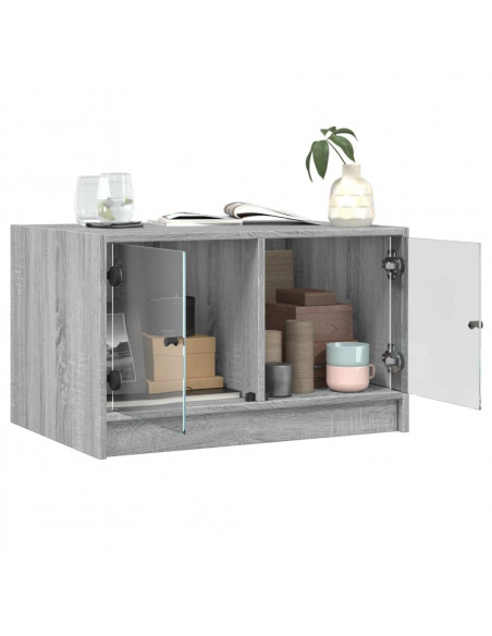 Tavolino da Salotto con Ante in Vetro Grigio Sonoma 68x50x42 cm