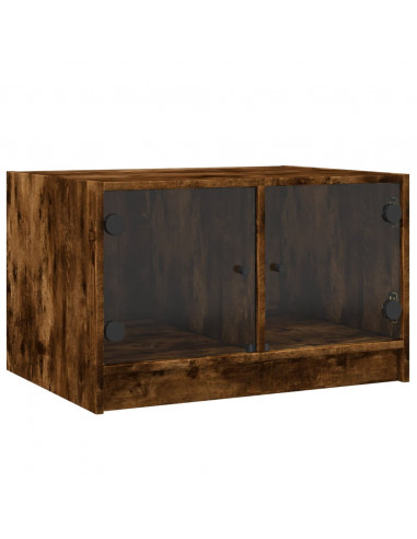 Tavolino da Salotto con Ante in Vetro Rovere Fumo 68x50x42 cm