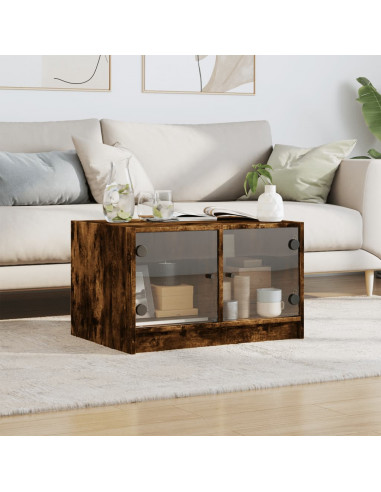 Tavolino da Salotto con Ante in Vetro Rovere Fumo 68x50x42 cm