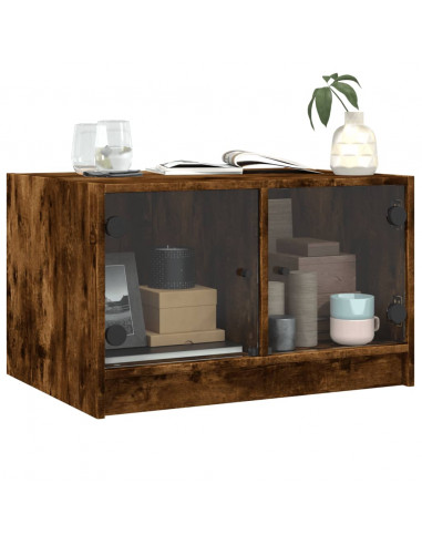 Tavolino da Salotto con Ante in Vetro Rovere Fumo 68x50x42 cm
