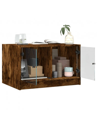 Tavolino da Salotto con Ante in Vetro Rovere Fumo 68x50x42 cm