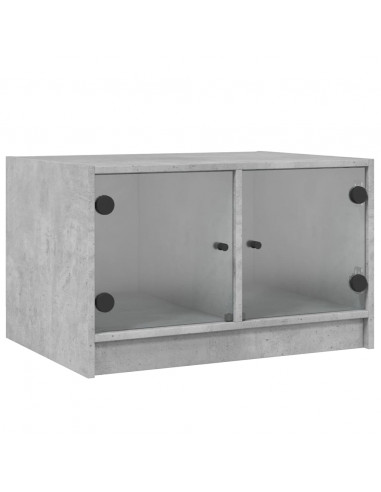 Tavolino da Salotto con Ante in Vetro Grigio Cemento 68x50x42cm