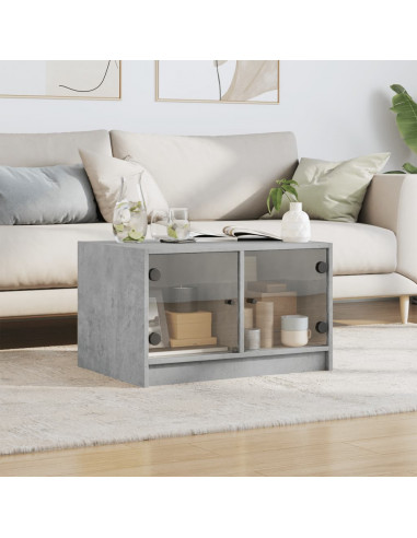 Tavolino da Salotto con Ante in Vetro Grigio Cemento 68x50x42cm