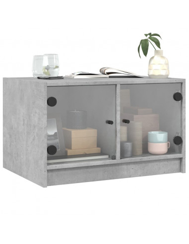 Tavolino da Salotto con Ante in Vetro Grigio Cemento 68x50x42cm