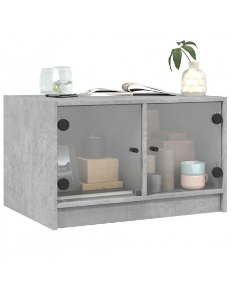 Tavolino da Salotto con Ante in Vetro Grigio Cemento 68x50x42cm