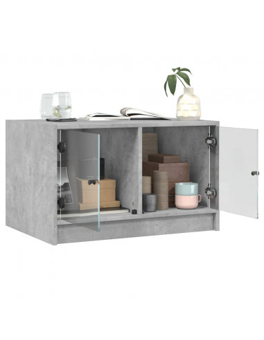 Tavolino da Salotto con Ante in Vetro Grigio Cemento 68x50x42cm