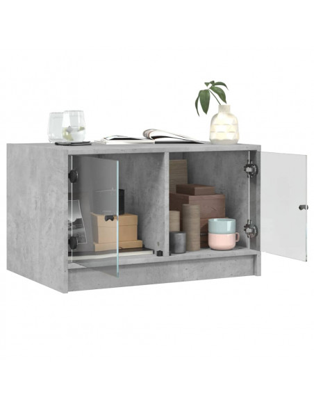 Tavolino da Salotto con Ante in Vetro Grigio Cemento 68x50x42cm