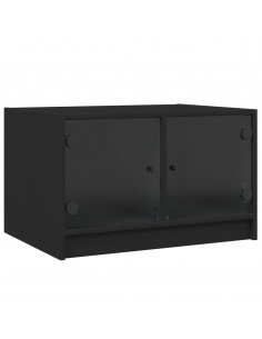Tavolino da Salotto con Ante in Vetro Nero 68x50x42 cm 2