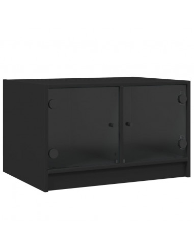 Tavolino da Salotto con Ante in Vetro Nero 68x50x42 cm