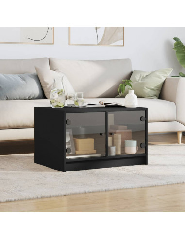 Tavolino da Salotto con Ante in Vetro Nero 68x50x42 cm
