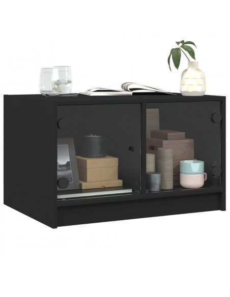 Tavolino da Salotto con Ante in Vetro Nero 68x50x42 cm