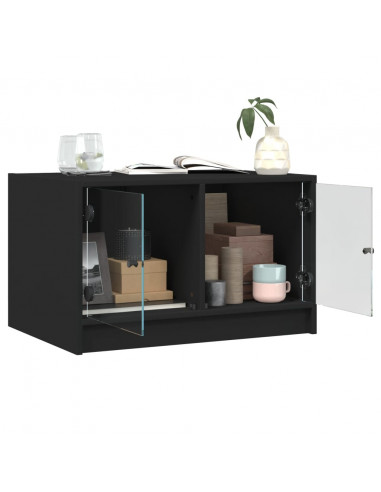 Tavolino da Salotto con Ante in Vetro Nero 68x50x42 cm