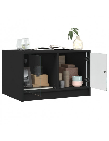 Tavolino da Salotto con Ante in Vetro Nero 68x50x42 cm