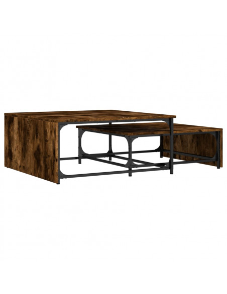 Tavolini Impilabili 2pz Rovere Fumo Legno Multistrato e Metallo