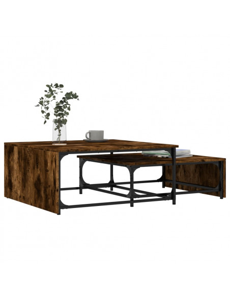Tavolini Impilabili 2pz Rovere Fumo Legno Multistrato e Metallo