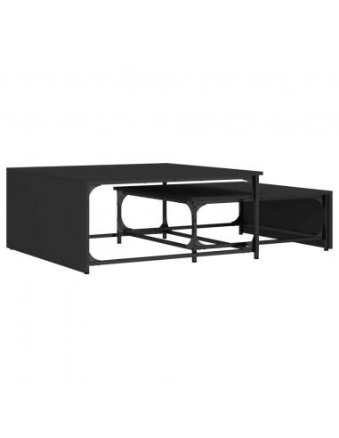 Tavolini Impilabili 2pz Neri in Legno Multistrato e Metallo