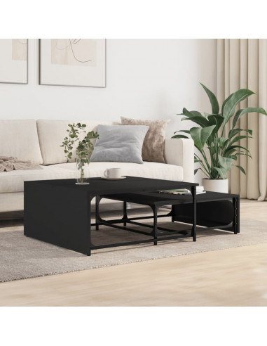 Tavolini Impilabili 2pz Neri in Legno Multistrato e Metallo