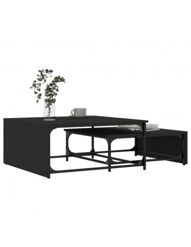 Tavolini Impilabili 2pz Neri in Legno Multistrato e Metallo