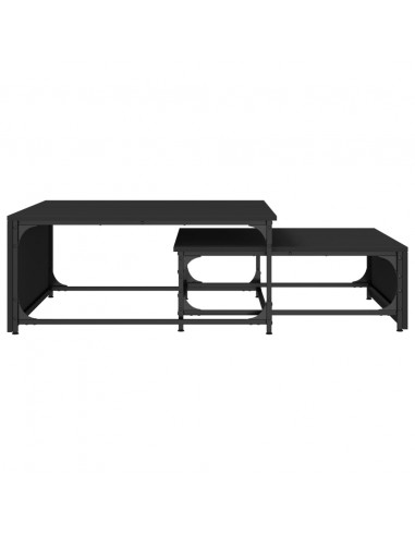 Tavolini Impilabili 2pz Neri in Legno Multistrato e Metallo