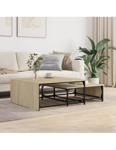 Tavolini Impilabili 2pz Rovere Sonoma in Multistrato e Metallo