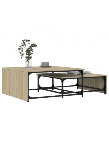 Tavolini Impilabili 2pz Rovere Sonoma in Multistrato e Metallo