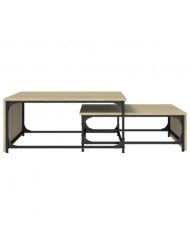 Tavolini Impilabili 2pz Rovere Sonoma in Multistrato e Metallo