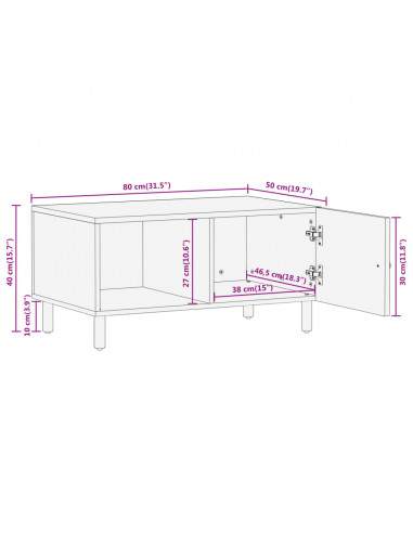 Tavolino da Salotto 80x50x40 cm Legno Massello di Mango