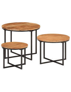 Tavolini a Incastro 3 pz in Legno Massello di Acacia e Ferro 2