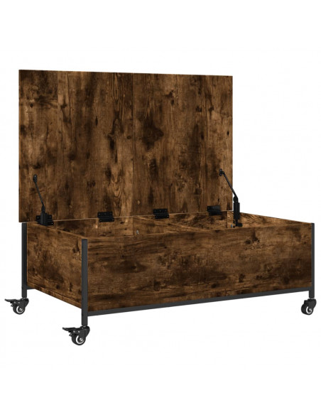 Tavolino con Ruote Rovere Fumo 91x55x34 cm in Legno Multistrato