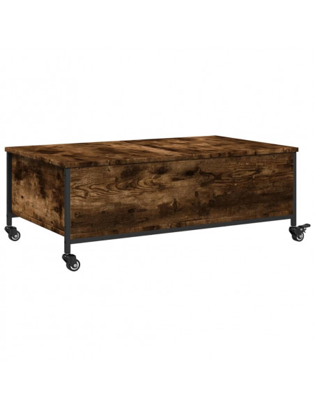 Tavolino con Ruote Rovere Fumo 91x55x34 cm in Legno Multistrato
