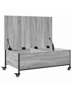 Tavolino con Ruote Grigio Sonoma 91x55x34 cm Legno Multistrato 2