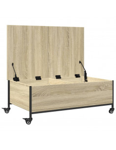 Tavolino con Ruote Rovere Sonoma 91x55x34 cm Legno Multistrato 2
