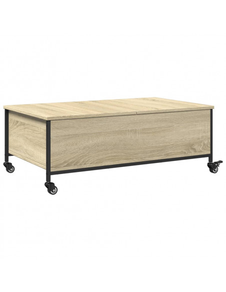 Tavolino con Ruote Rovere Sonoma 91x55x34 cm Legno Multistrato
