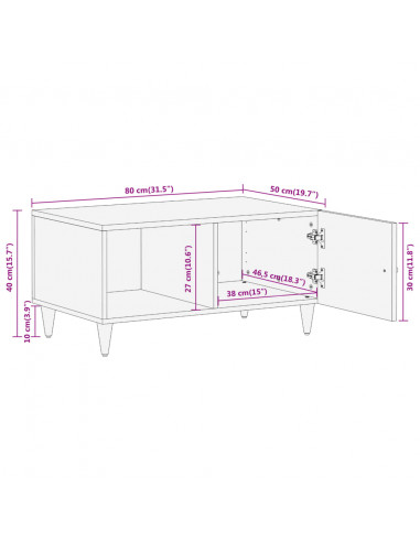 Tavolino da Salotto 80x50x40 cm Legno Massello di Mango