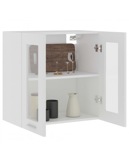 Mobile Pensile con Vetro Bianco 60x31x60 cm Legno Multistrato