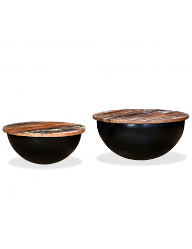 Tavolini da Caffè 2 pz Massello Riciclato Nero Forma di Coppa