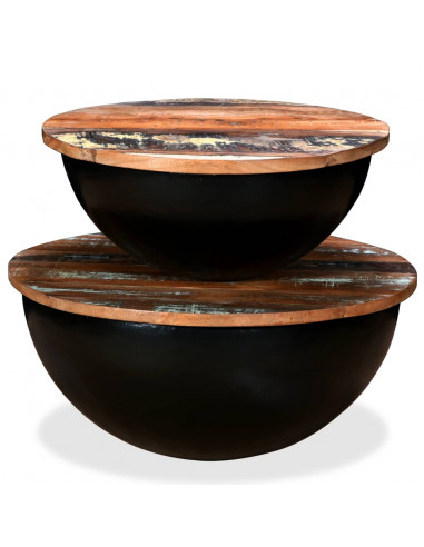 Tavolini da Caffè 2 pz Massello Riciclato Nero Forma di Coppa