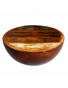 Tavolino a Ciotola in Massello di Recupero con Base in Acciaio 2