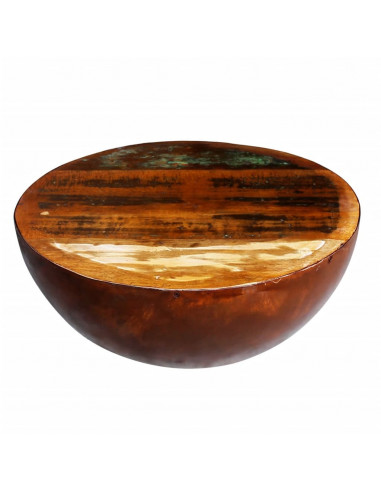 Tavolino a Ciotola in Massello di Recupero con Base in Acciaio