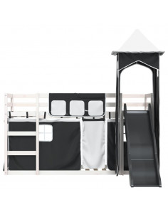 Letto a Castello con Scivolo e Tende Bianco e Nero 80x200 cm 2