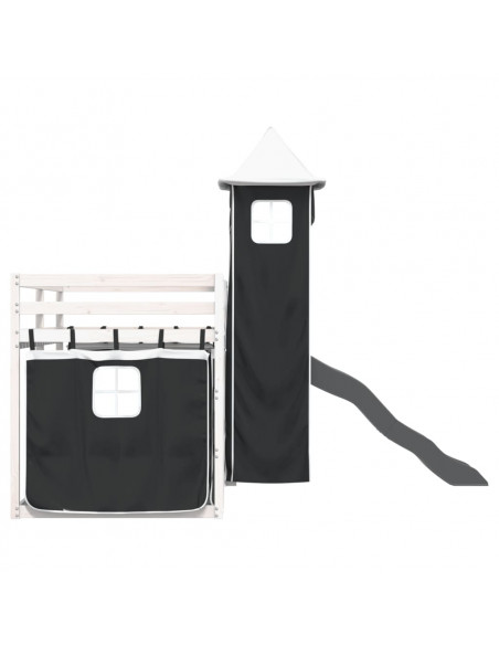 Letto a Castello con Scivolo e Tende Bianco e Nero 80x200 cm
