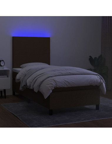 Letto a Molle Materasso e LED Marrone Scuro 80x200cm in Tessuto
