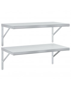 Mensole a Muro 2 pz 75x40 cm Argento in Acciaio Inossidabile 2
