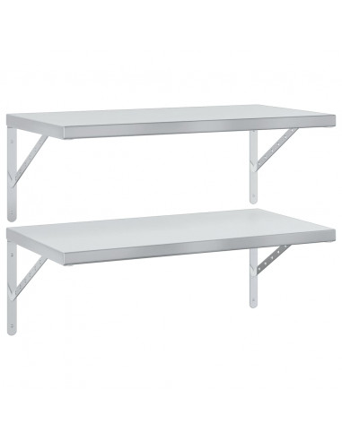 Mensole a Muro 2 pz 75x40 cm Argento in Acciaio Inossidabile