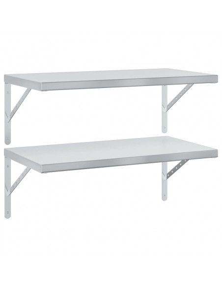 Mensole a Muro 2 pz 75x40 cm Argento in Acciaio Inossidabile