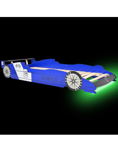 Letto con Luci LED per Bambino Auto da Corsa 90x200 cm Blu