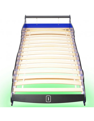 Letto con Luci LED per Bambino Auto da Corsa 90x200 cm Blu